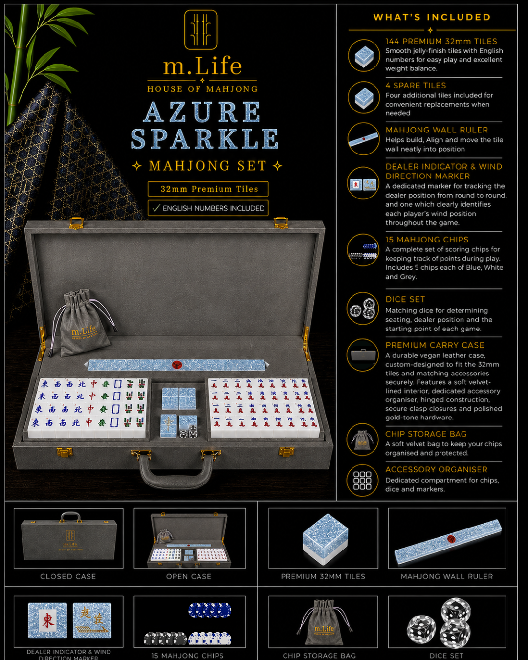 Azure Sparkle Mahjong Set