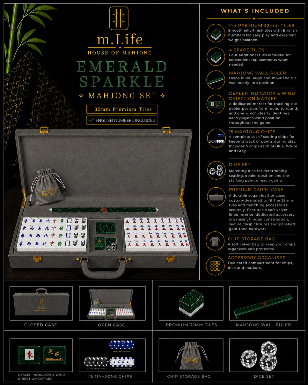 Emerald Sparkle Mahjong Set