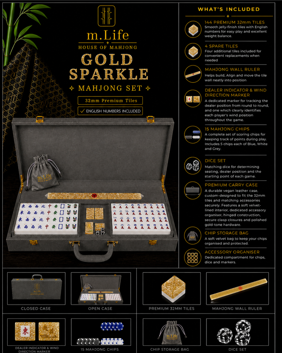 Gold Sparkle Mahjong Set