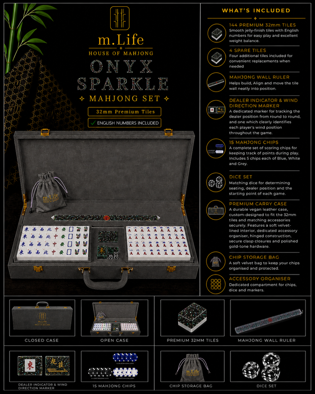 Onyx Sparkle Mahjong Set