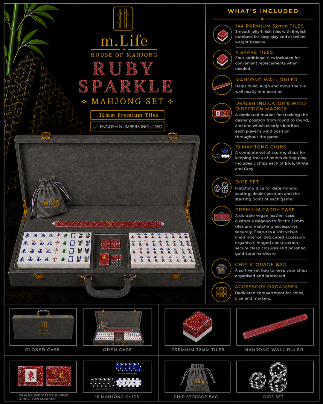 Ruby Sparkle Mahjong Set
