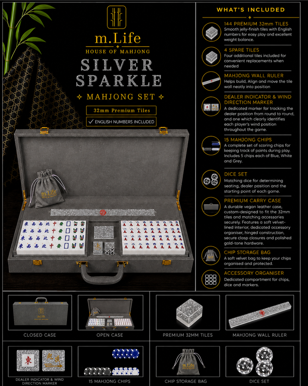 Silver Sparkle Mahjong Set